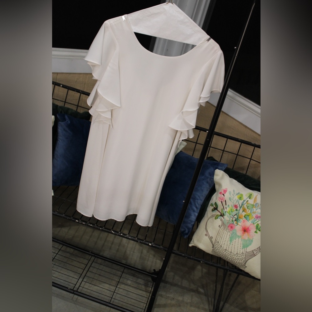 Cream Chiffon Ruffle Sleeve Dress | Flowy Elegant Mini Dress